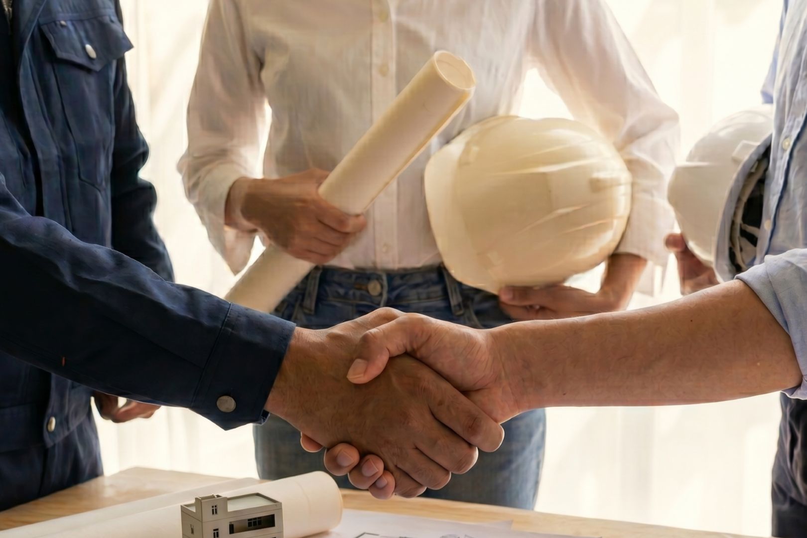 プロの技と信頼を誓う、職人同士の力強い握手